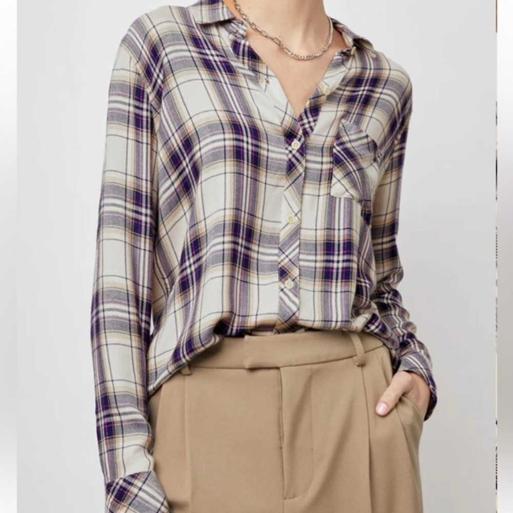 Rails Hunter Flannel Sz M Stone Navy Metallic Fuchsia Preppy Grunge Relaxed Fall